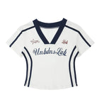 Striped Letter Print V-Neck Crop Top