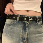 Y2K Star Eyelet Black Rivet Belt