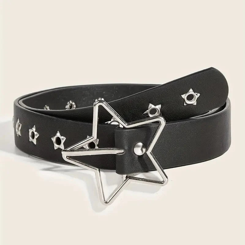 Y2K Star Eyelet Black Rivet Belt