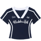 Striped Letter Print V-Neck Crop Top