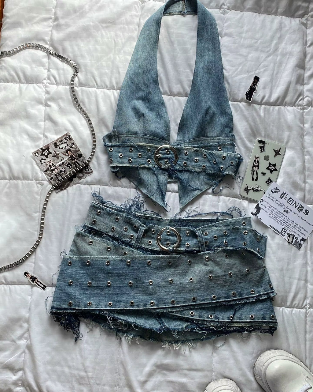 Denim Chic Two Piece Set with silver details